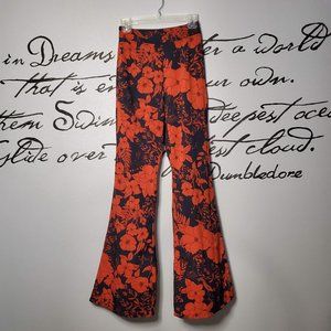 PrettyLittleThing Tropical Floral Flared  Pants, Orange & Black, 2